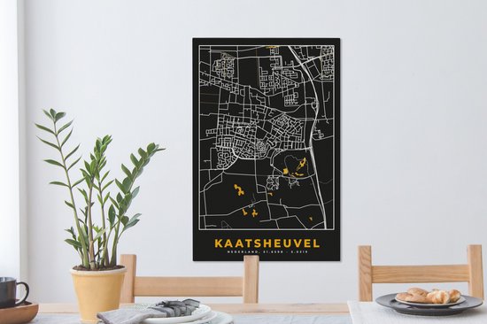Tableau sur toile Kaatsheuvel - Plan d'étage - Carte - Plan de la ville - Noir & or - 60x90 cm - Décoration murale