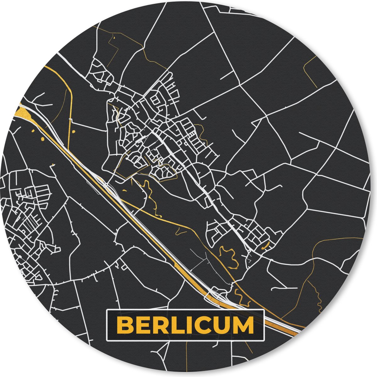 Muismat rond 20x20 cm - Mousepad Kaart - Goud - Berlicum - Plattegrond - Stadskaart - Ronde muismatten - Stadskaart