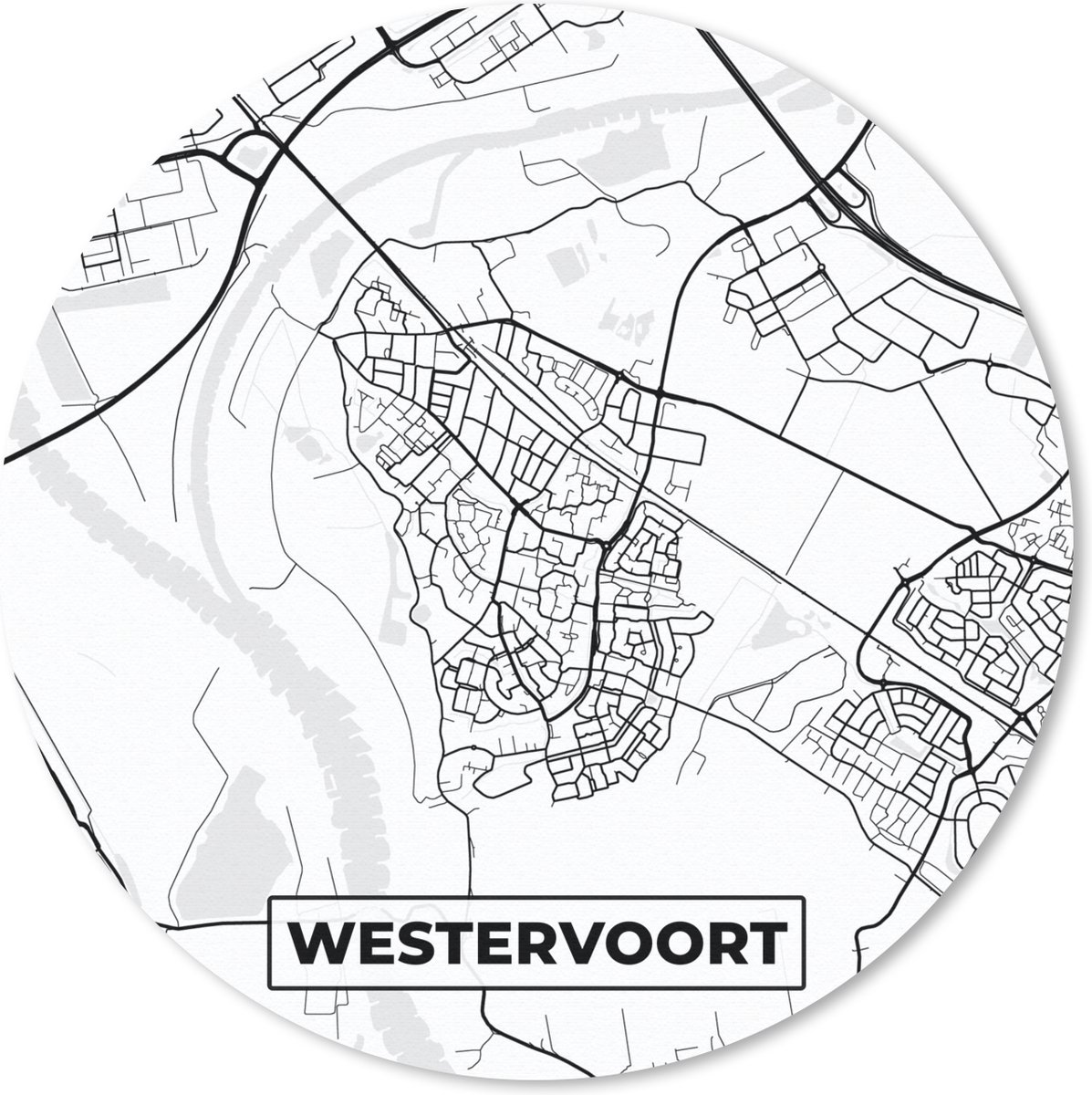 Muismat rond 30x30 cm - Mousepad Stadskaart - Westervoort - Plattegrond - Kaart - Ronde muismatten - Stadskaart