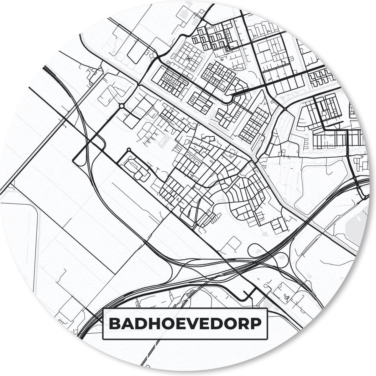 Muismat rond 20x20 cm - Mousepad Badhoevedorp - Stadskaart - Plattegrond - Kaart - Nederland - Zwart Wit - Ronde muismatten - Stadskaart