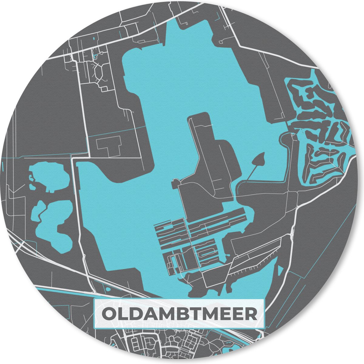 Muismat rond 40x40 cm - Mousepad Nederland - Oldambtmeer - Plattegrond - Kaart - Stadskaart - Ronde muismatten - Stadskaart