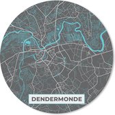 Muismat - Mousepad - Rond - België – Dendermonde – Stadskaart – Kaart – Blauw – Plattegrond - 50x50 cm - Ronde muismat