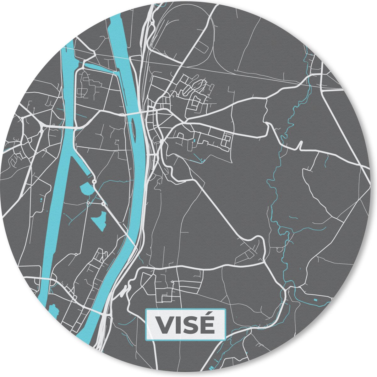 Muismat rond 30x30 cm - Mousepad Stadskaart – Grijs - Kaart – Visé – België – Plattegrond - Ronde muismatten - Stadskaart