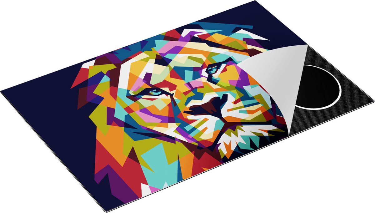Chefcare Inductie Beschermer Gekleurde Leeuw - Abstract - in Kleur - 81x52 cm - Afdekplaat Inductie - Kookplaat Beschermer - Inductie Mat