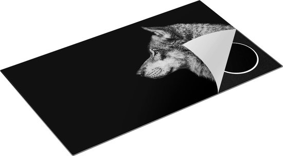 Chefcare Inductie Beschermer Wolvenkop - Wolf - Zwart Wit - 90x52 cm - Afdekplaat Inductie - Kookplaat Beschermer - Inductie Mat