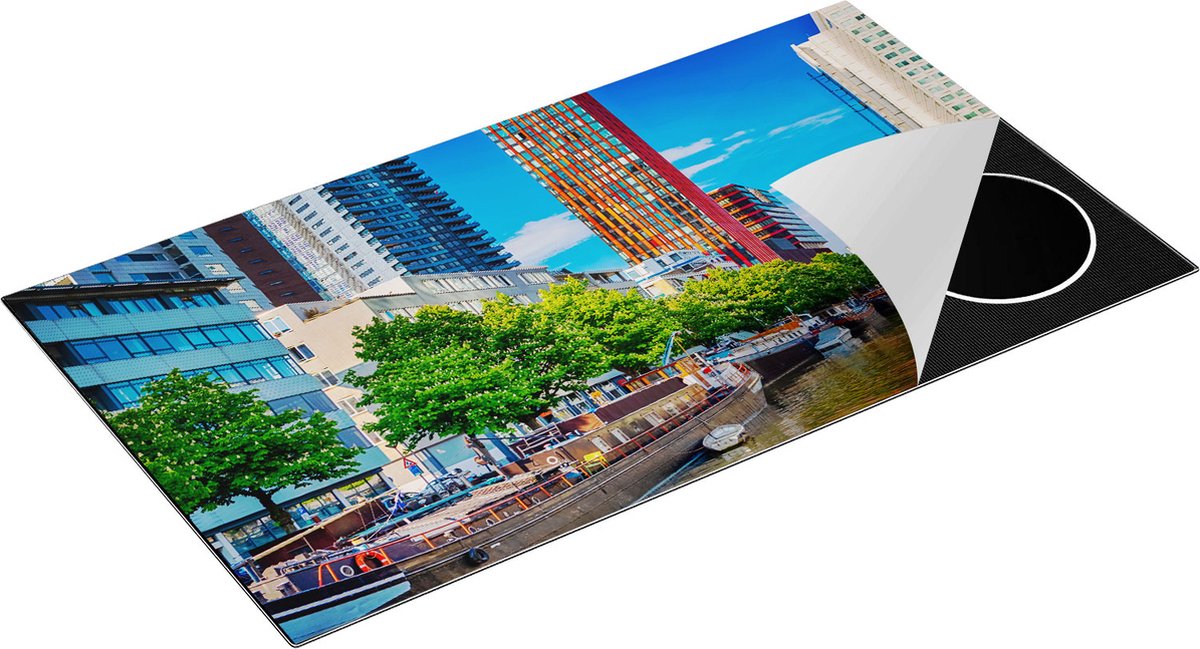 Chefcare Inductie Beschermer Rotterdamse Gracht met Boten - 95x50 cm - Afdekplaat Inductie - Kookplaat Beschermer - Inductie Mat