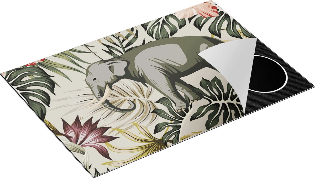 Chefcare Inductie Beschermer Tropisch Getekende Olifant - Abstract - 76x51,5 cm - Afdekplaat Inductie - Kookplaat Beschermer - Inductie Mat