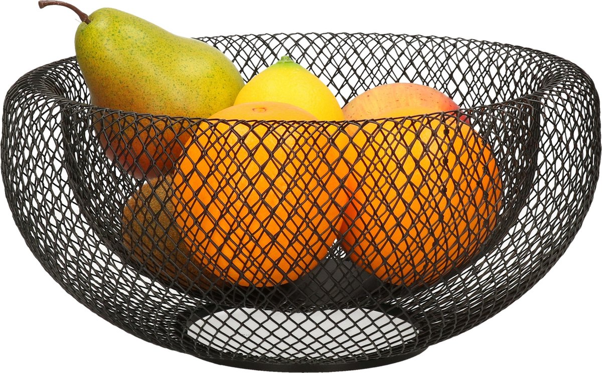 Fruitschaal/fruitmand rond zwart metaal 27 cm - Fruitschalen/fruitmanden - Draadmand van metaal