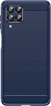 Samsung Galaxy M53 Hoesje - MobyDefend TPU Gelcase - Geborsteld Metaal + Carbonlook - Navy Blauw - GSM Hoesje - Telefoonhoesje Geschikt Voor Samsung Galaxy M53
