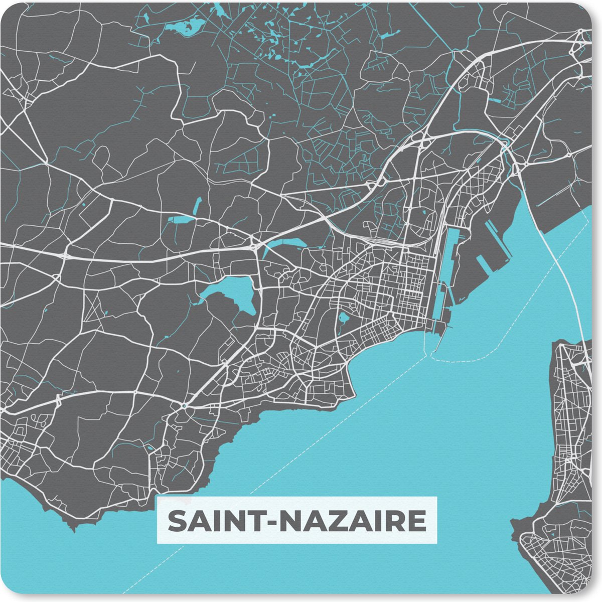Muismat 30x30 cm - Mousepad Stadskaart – Frankrijk – Kaart – Saint-Nazaire – Plattegrond - Muismatten - Stadskaart