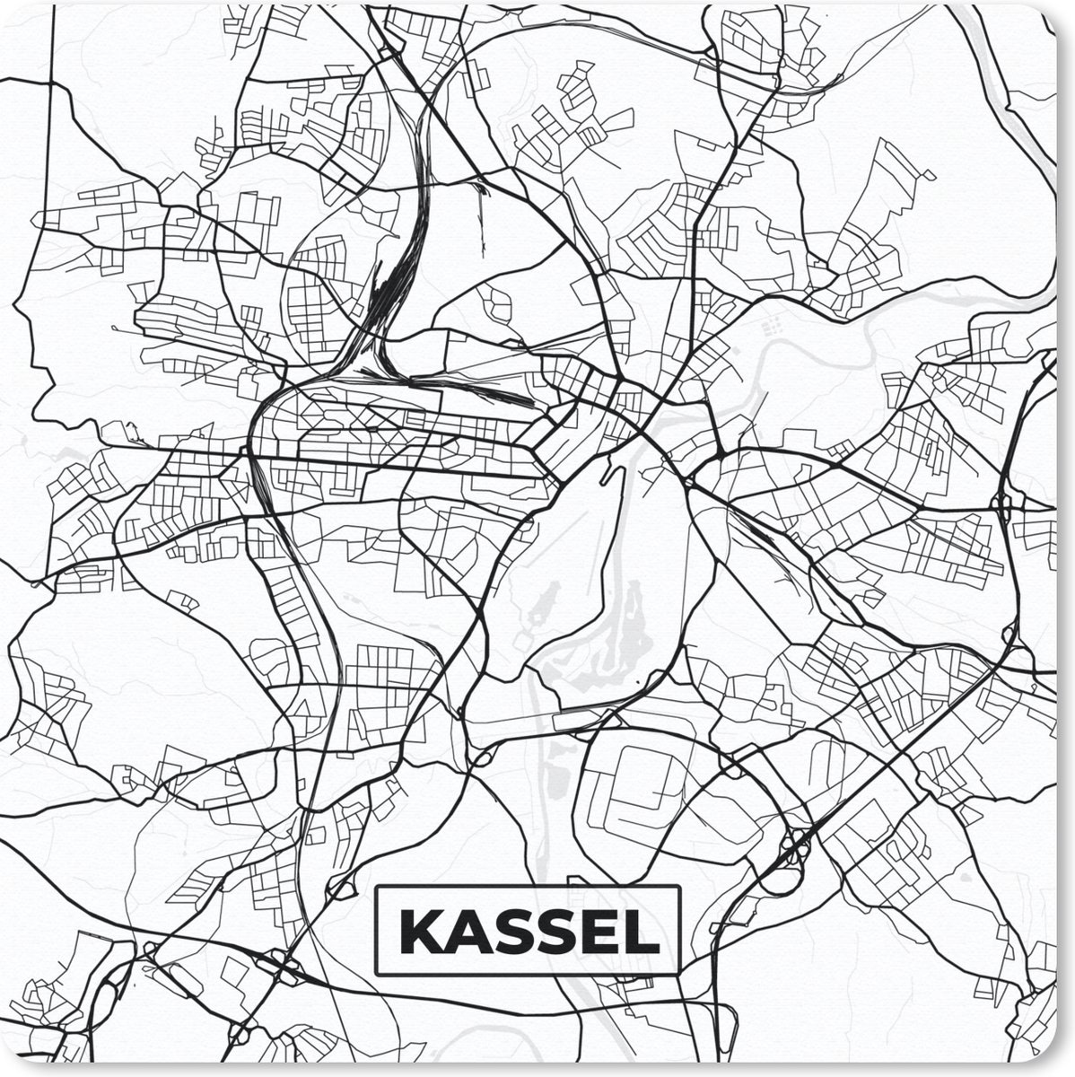 Muismat 20x20 cm - Mousepad Kassel - Plattegrond - Kaart - STadskaart - Muismatten - Stadskaart