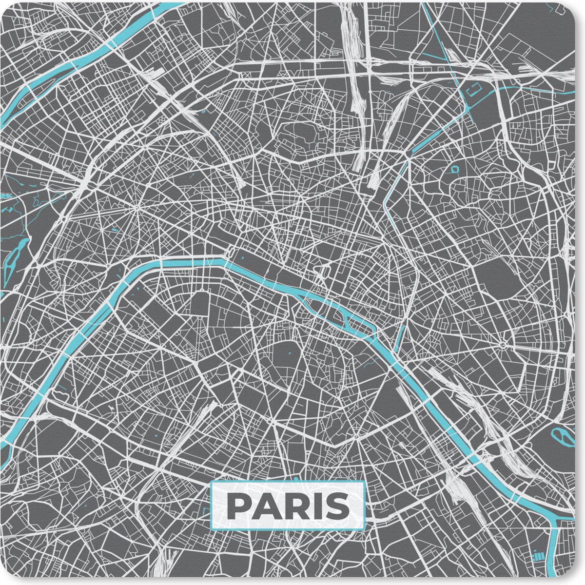 Muismat 30x30 cm - Mousepad Parijs - Stadskaart - Frankrijk - Kaart - Plattegrond - Muismatten - Stadskaart