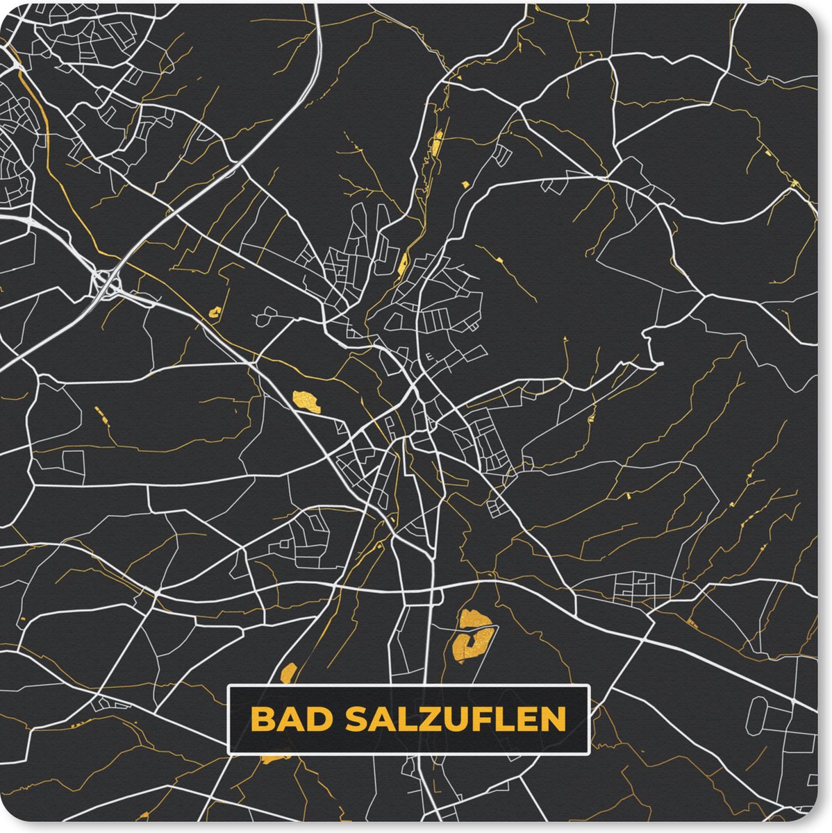 Muismat 30x30 cm - Mousepad Stadskaart – Kaart – Bad Salzuflen – Gold – Duitsland – Plattegrond - Muismatten - Stadskaart