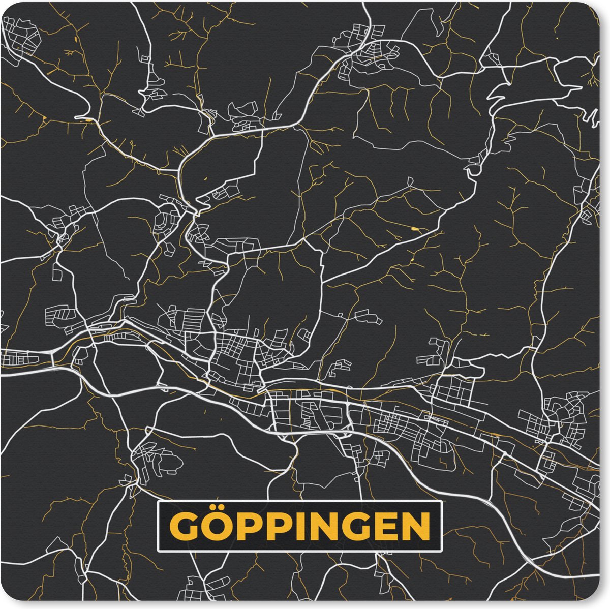 Muismat 20x20 cm - Mousepad Stadskaart – Kaart – Göppingen – Gold – Duitsland – Plattegrond - Muismatten - Stadskaart