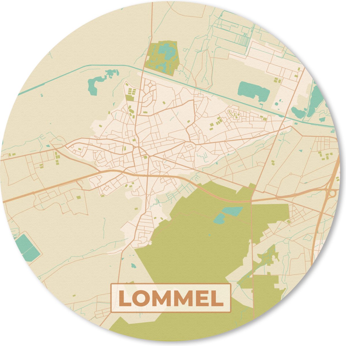 Muismat rond 20x20 cm - Mousepad Plattegrond - Stadskaart - Vintage - Lommel - Kaart - Ronde muismatten - Stadskaart