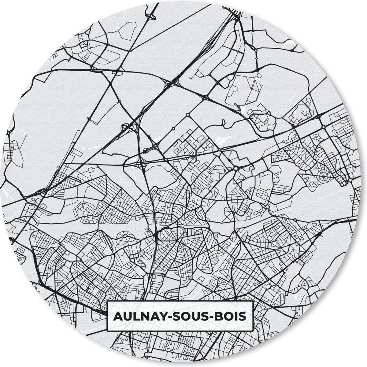 Muismat rond 50x50 cm - Mousepad Aulnay-sous-Bois - Plattegrond - Frankrijk - Kaart - Stadskaart - Ronde muismatten - Stadskaart