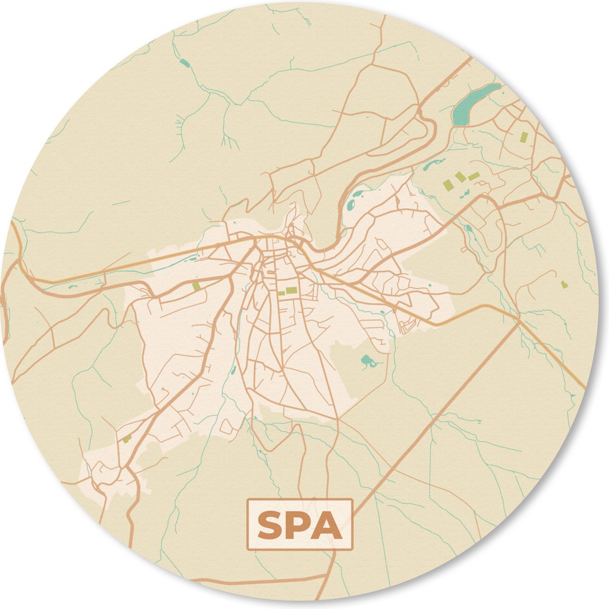 Muismat rond 30x30 cm - Mousepad Stadskaart - Kaart - Vintage - Spa - Plattegrond - Ronde muismatten - Stadskaart