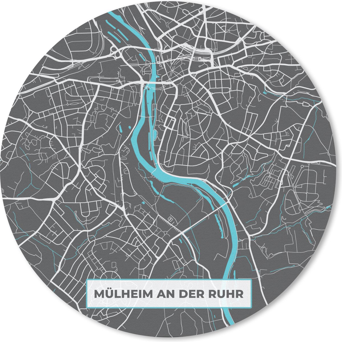 Muismat rond 20x20 cm - Mousepad Stadskaart – Plattegrond – Duitsland – Blauw – Mülheim an der Ruhr – Kaart - Ronde muismatten - Stadskaart