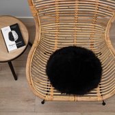 Coussin de chaise en peau de mouton WOOOL® - Zwart australien (38cm) ROND - Coussin de chaise - 100% réel - Un côté