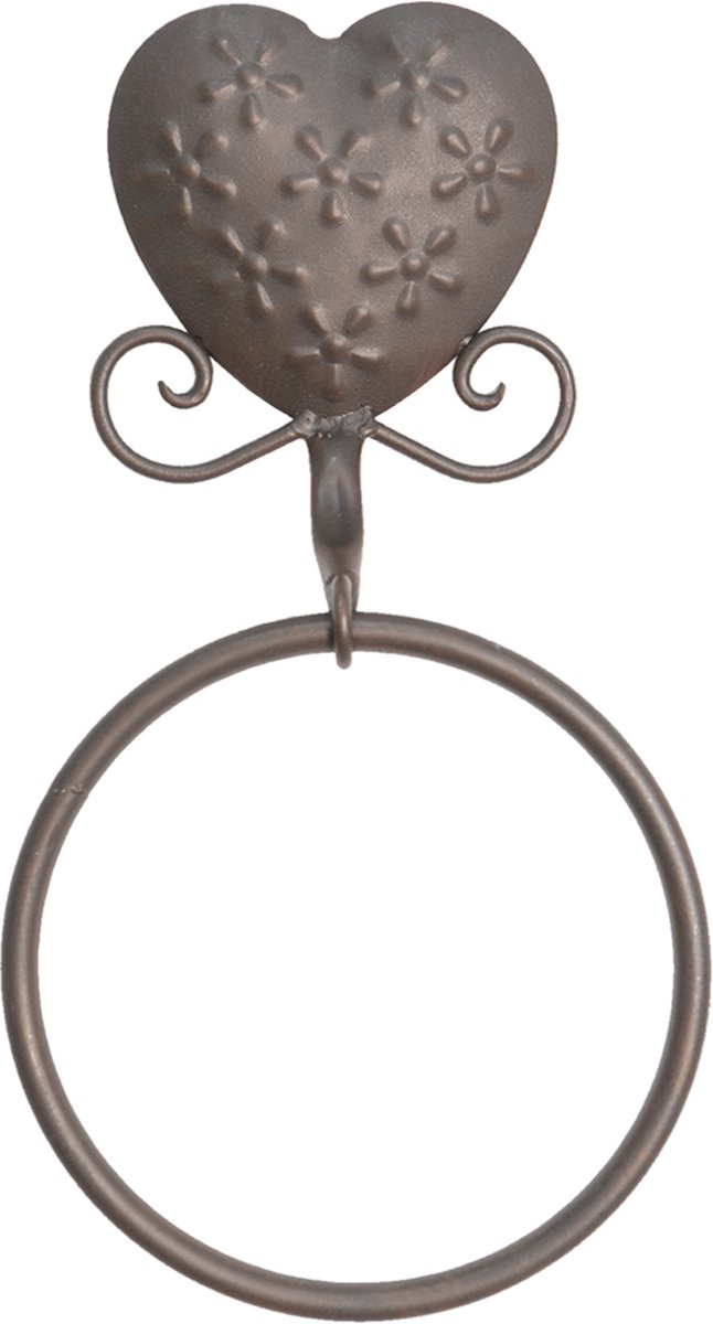 Clayre & Eef Handdoekhouder 16x5x28 cm Bruin Ijzer Hart Handdoekhaak