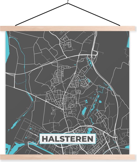 Porte-affiche avec affiche - Affiche scolaire - Plan de la ville - Halsteren - Carte - Carte - 120x120 cm - Lattes vierges