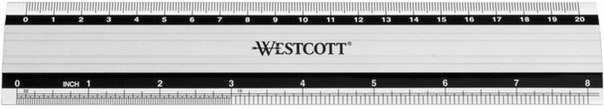Westcott liniaal - 20 cm / 8 inch - aluminium - met anti slip - AC-E10190 - Westcott