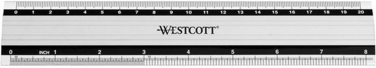 Westcott liniaal - 20 cm / 8 inch - aluminium - met anti slip - AC-E10190