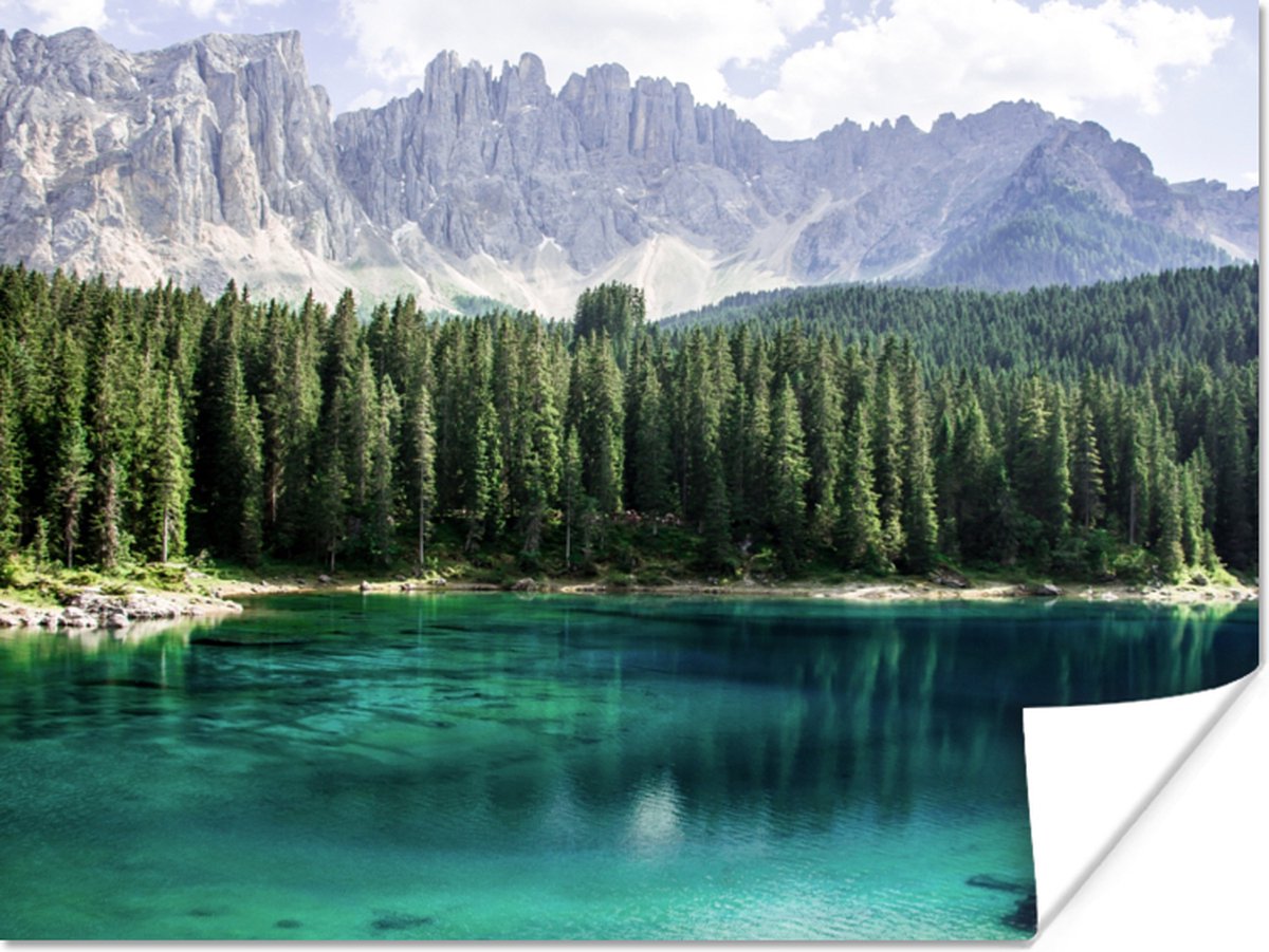 Poster Berg - Bomen - Water - 80x60 cm