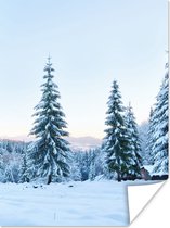 Poster Winter - Sneeuw - Bomen - 30x40 cm - Kerstmis Decoratie - Kerstversiering - Kerstdecoratie Woonkamer - Kerstversiering - Kerstdecoratie voor binnen - Kerstmis