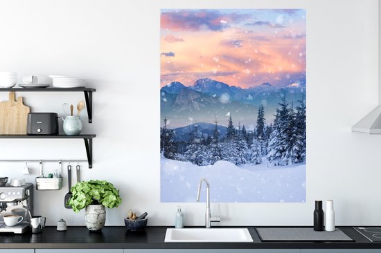 Affiche Neige - Ciel - Forêt - Hiver - 90x120 cm - Décorations de Noël de Noël pour l'intérieur - Noël