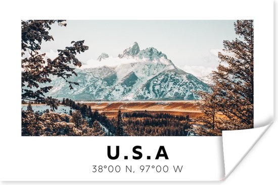 Poster Amerika - Bergen - Winter - Bos - 30x20 cm