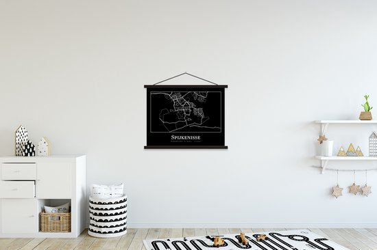 Posterhanger incl. Poster 60x45 cm - Schoolplaat - Spijkenisse - Kaart - Stadskaart - Plattegrond - Textielposter - Zwarte latten - Stadskaart