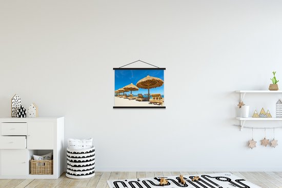 Porte-affiche avec affiche - Affiche scolaire - Chaise de plage - Plage - Parasol - Mer - Été - 40x30 cm - Lattes noires