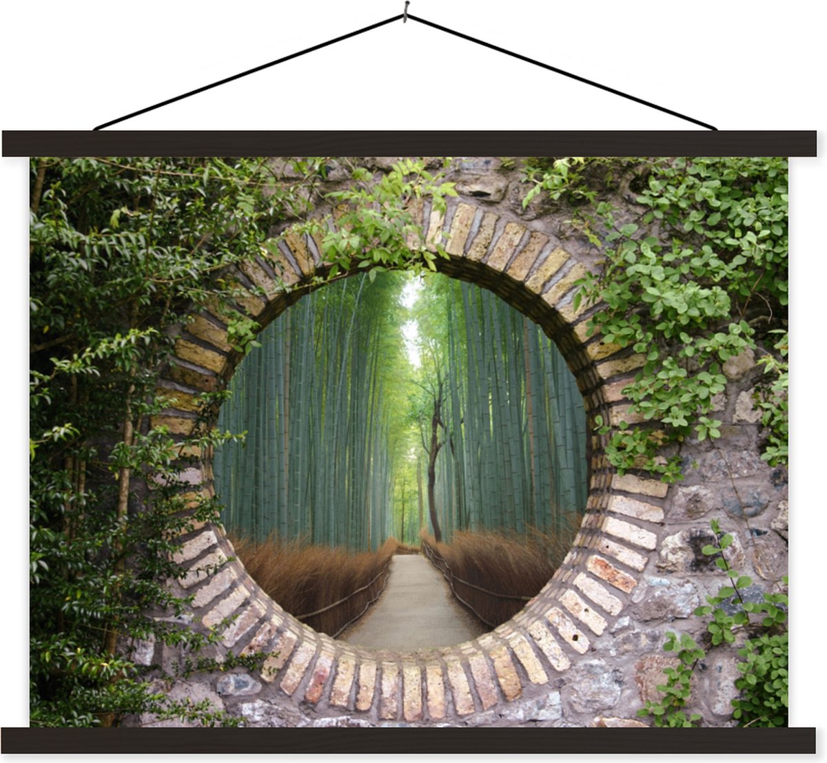 Posterhanger incl. Poster 60x45 cm - Schoolplaat - Bamboe - Bos - Japans - Doorkijk - Textielposter - Zwarte latten