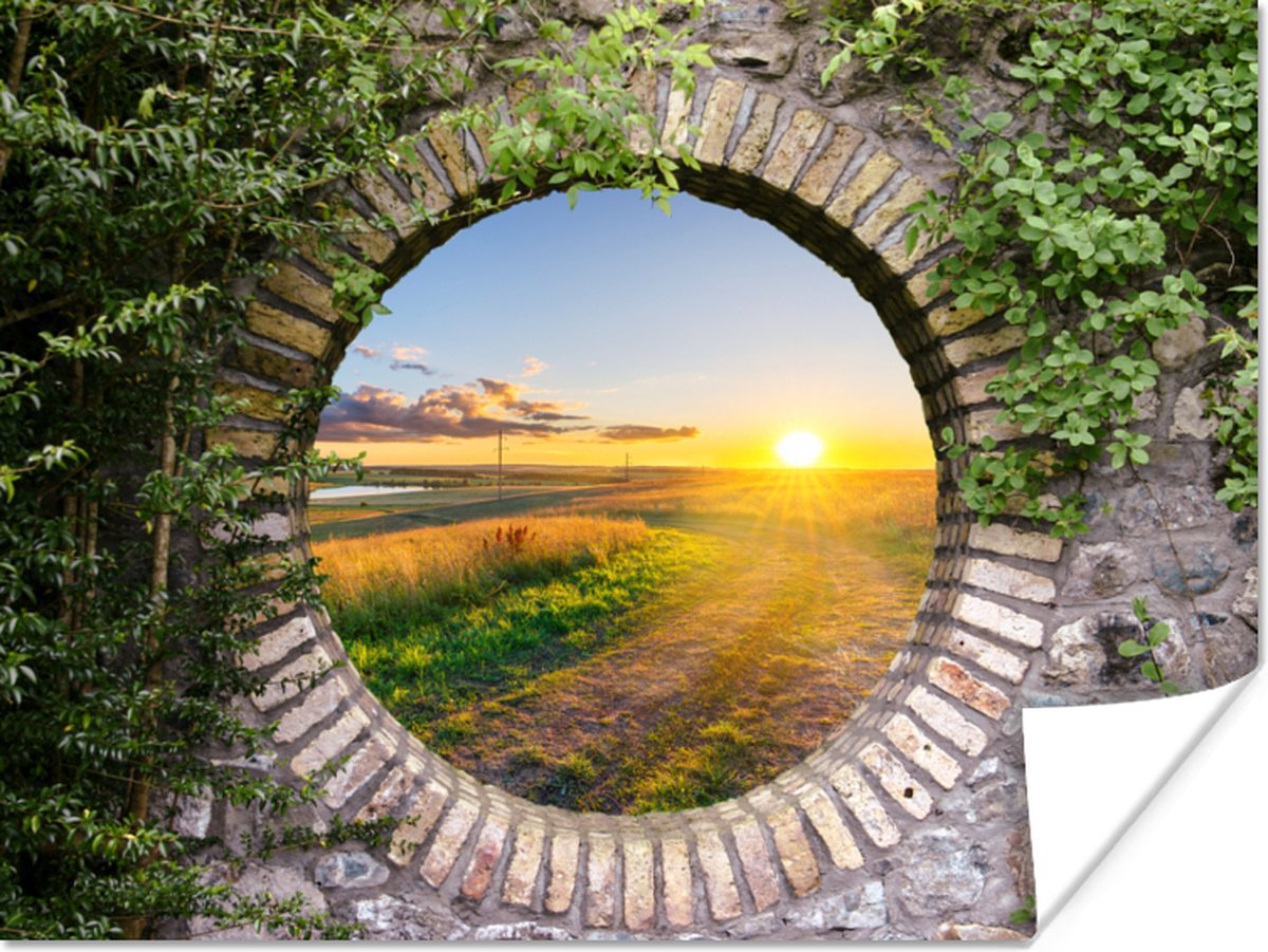 Poster Platteland - Doorkijk - Zon - 80x60 cm