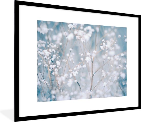 Fotolijst incl. Poster - Takken - Sneeuw - Winter - Natuur - Botanisch - 80x60 cm - Posterlijst