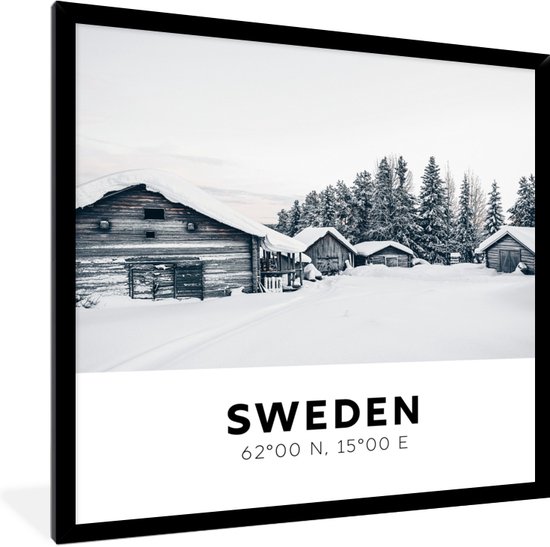 Fotolijst incl. Poster - Zweden - Scandinavië - Sneeuw - Winter - 40x40 cm - Posterlijst