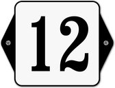 Huisnummerbord klassiek - huisnummer 12 - 16 x 12 cm - wit - schroeven  - nummerbord  - voordeur