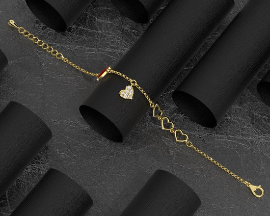 Malinsi Bracelet Femme 5 Hartjes - Doré - Bracelet 17+4cm - Cadeau Amour pour elle - Bijoux Bracelets - Cadeau Fête des Mères - Femme - Bracelets d'amitié
