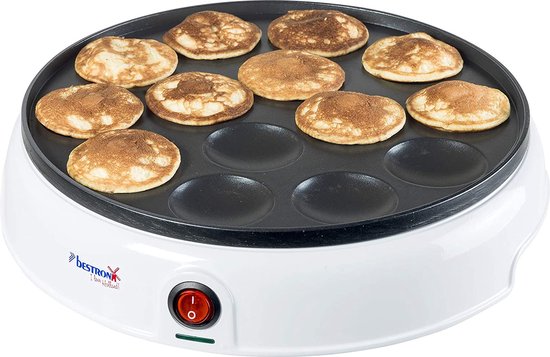 Foto: Bestron poffertjesmaker in retro design electrisch poffertjes apparaat met antiaanbaklaag indicatielampje sweet dreams 800 w kleur zwart