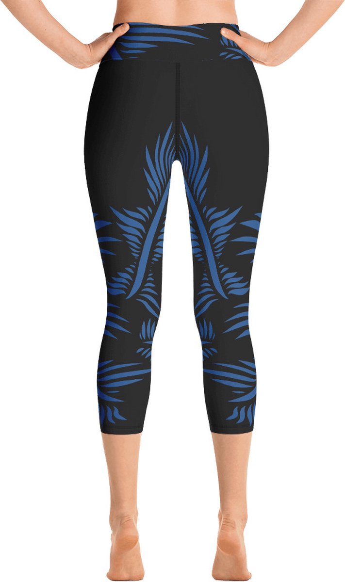 Sportlegging - Capri 3/4 - design Lines 4 Peace - High Waist - Dry Fit - High Performance - 4way stretch - unieke print - UPF 50+ - Hardloop - Yoga - Fitness - Dans - Pilates - Training - sportbroek - zwart klassiekblauw -dames- maat XL van Merkloos — afbeelding 3