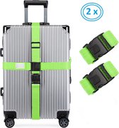 2 x Kofferriem - Bagage Band - Luggage Belt - Bagage Gordel - met SlideLock en adreslabel - Afstelbaar - 200cm x 5 cm - Groen