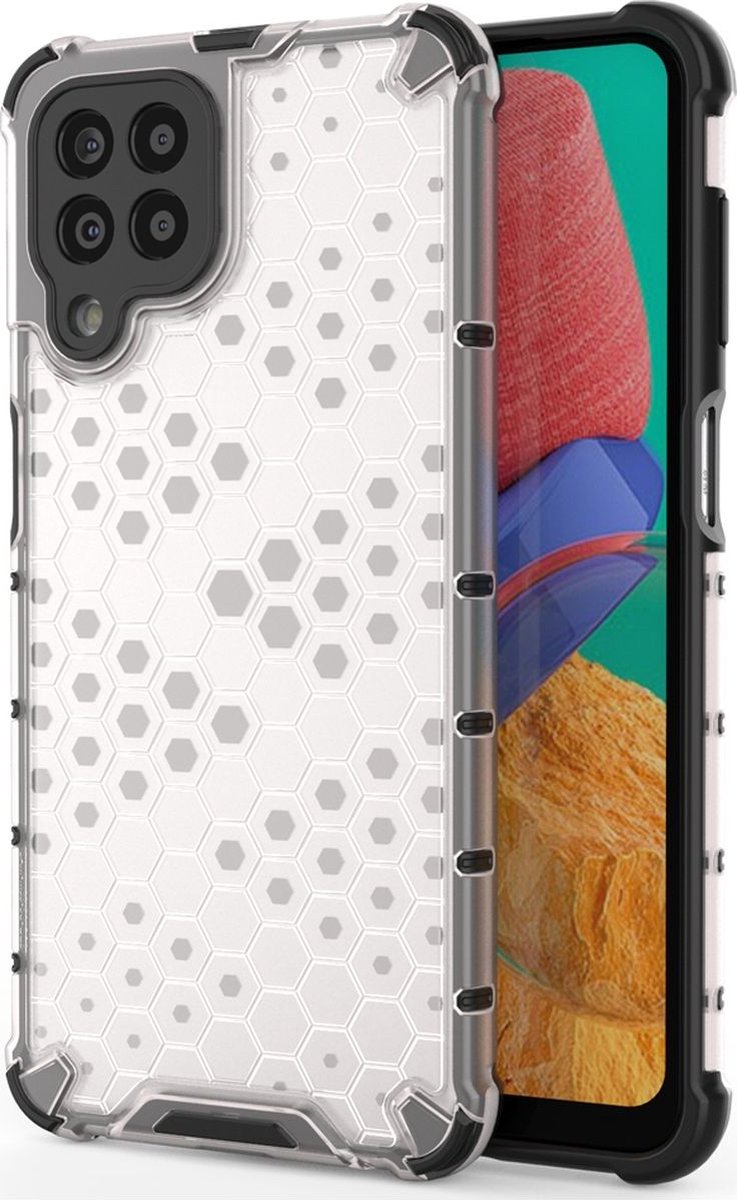 Mobigear Hoesje geschikt voor Samsung Galaxy M33 Telefoonhoesje Hardcase | Mobigear Honeycomb Backcover Shockproof | Schokbestendig Galaxy M33 Telefoonhoesje | Anti Shock Proof - Wit
