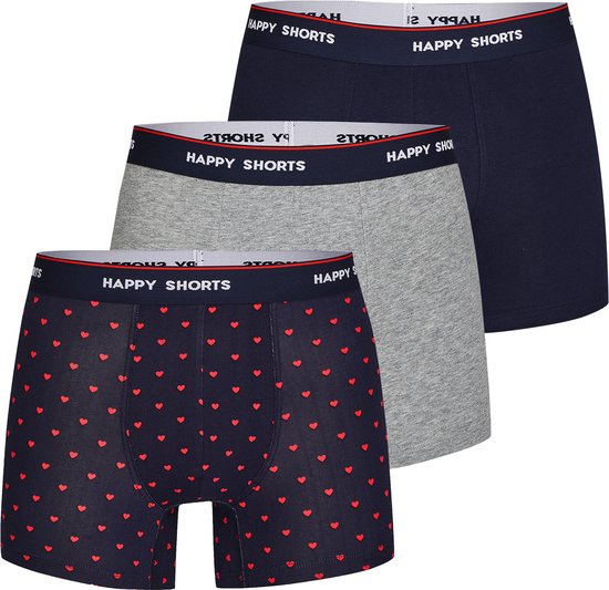 Happy Shorts 3-Pack Boxershorts Heren D848 Hartjes Print Blauw/Grijs - Maat M