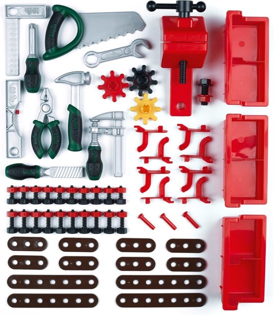 Klein Toys Bosch multifunctionele werkbank – met 79 accessoires – werkblad met leerfunctie – donkergroen - Klein