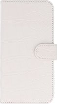 Croco Bookstyle Wallet Case Hoesje Geschikt voor LG K8 Wit