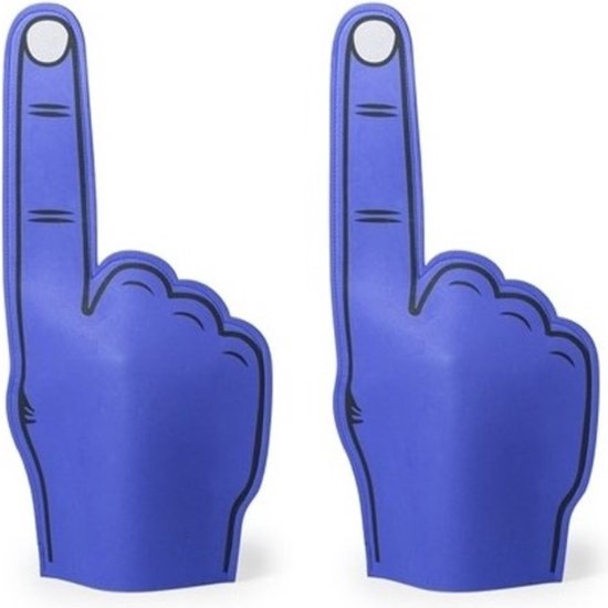 Foam Hand met Wijzende Vinger - 2x stuks - Blauw - 25 x 50 cm - Schuimrubber - Supportershand, Fanartikel - Voor sportevenementen, feesten of optochten