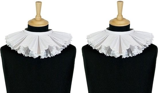 2x Luxe Pieten kragen wit geborduurd - Piet verkleed kraag wit voor volwassenen 2 stuks