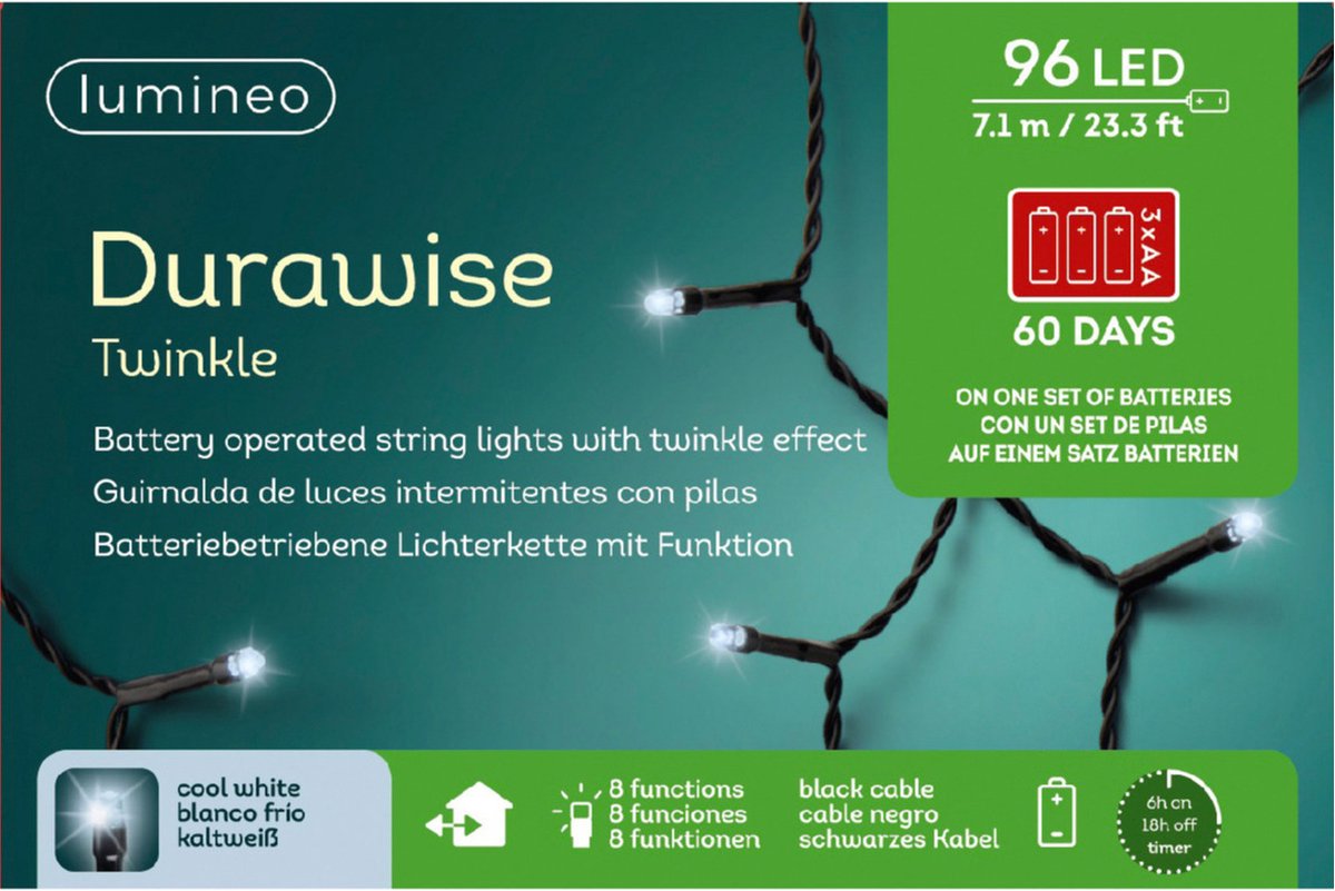 2x stuks kerstverlichting twinkle op batterij helder wit buiten 96 lampjes - boomverlichting