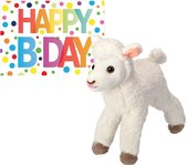 Pluche knuffel lammetje/schaap 20 cm met A5-size Happy Birthday wenskaart - Verjaardag cadeau setje - Een knuffel sturen